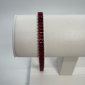 Garnet Red Emerald Cut Rectangle Silver Plated Bracelet
